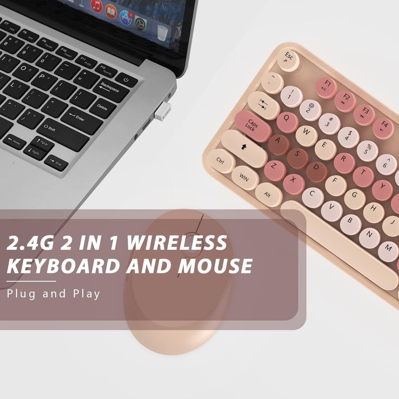 Kootop Wireless Keyboard and Mouse, Cute Keyboard and Mouse, 2.4G Wireless Keyboard with Retro Round Keycap for PC, Mac, Laptop,Computer Windows (Milk Tea) - Image 5